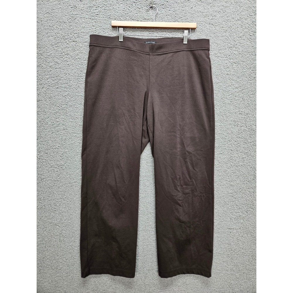 Eileen Fisher Straight Leg Pants XL Brown Stretch Pull On Minimalist Office